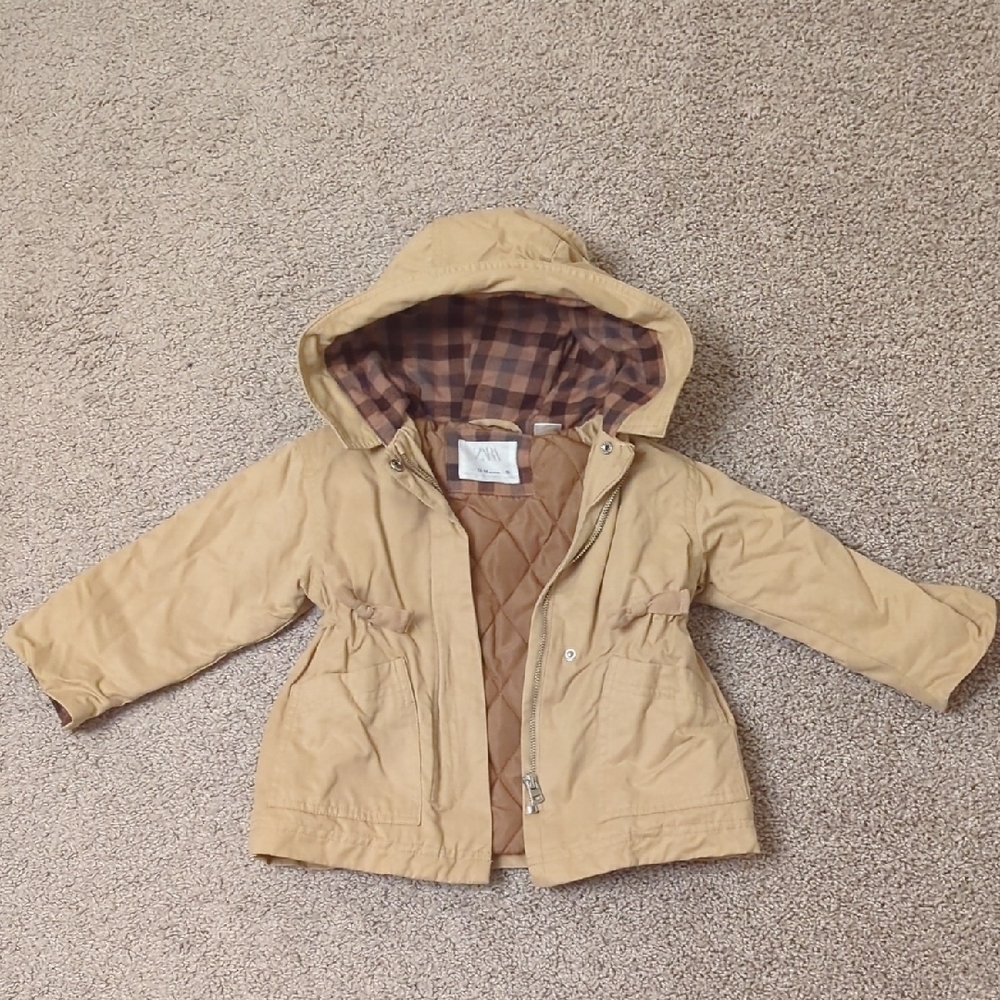 Zara Tan Raincoat with Hood and Insulated Lining